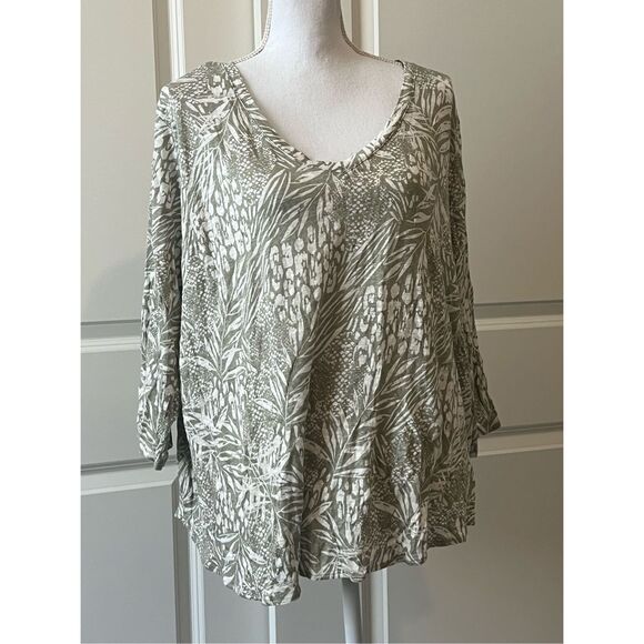 Christian Siriano green and white 3/4 sleeve 100% linen blouse - Picture 1 of 6